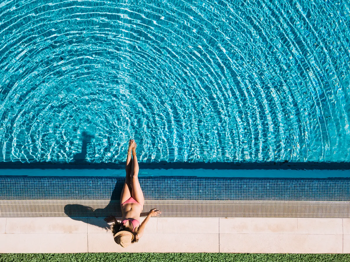 top view girl relaxing pool30 