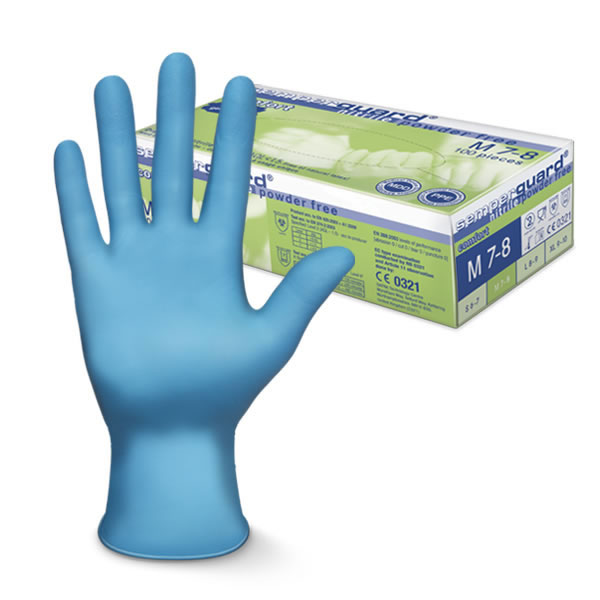 Guantes de examen de nitrilo, talla S, 100 por caja, azul, (201-121)