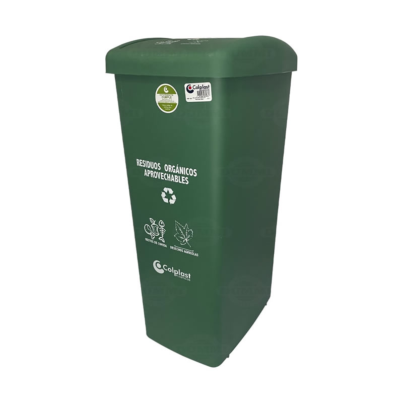 Papeleras y Contenedores: Papelera Tapa Plana 55 L verde Para Organico  Aprovechable Colplast