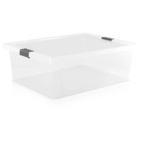 Caja organizadora con broches 37L Natural-Gris