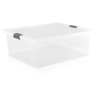 Caja organizadora con broches 37L Natural-Gris